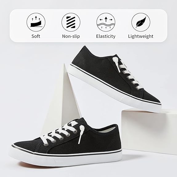 Women Canvas Sneaker Slip On Non Slip Casual Shoes Lace Up Canvas Low Top White Shoes Loafers for Women Fashion Black Sneaker